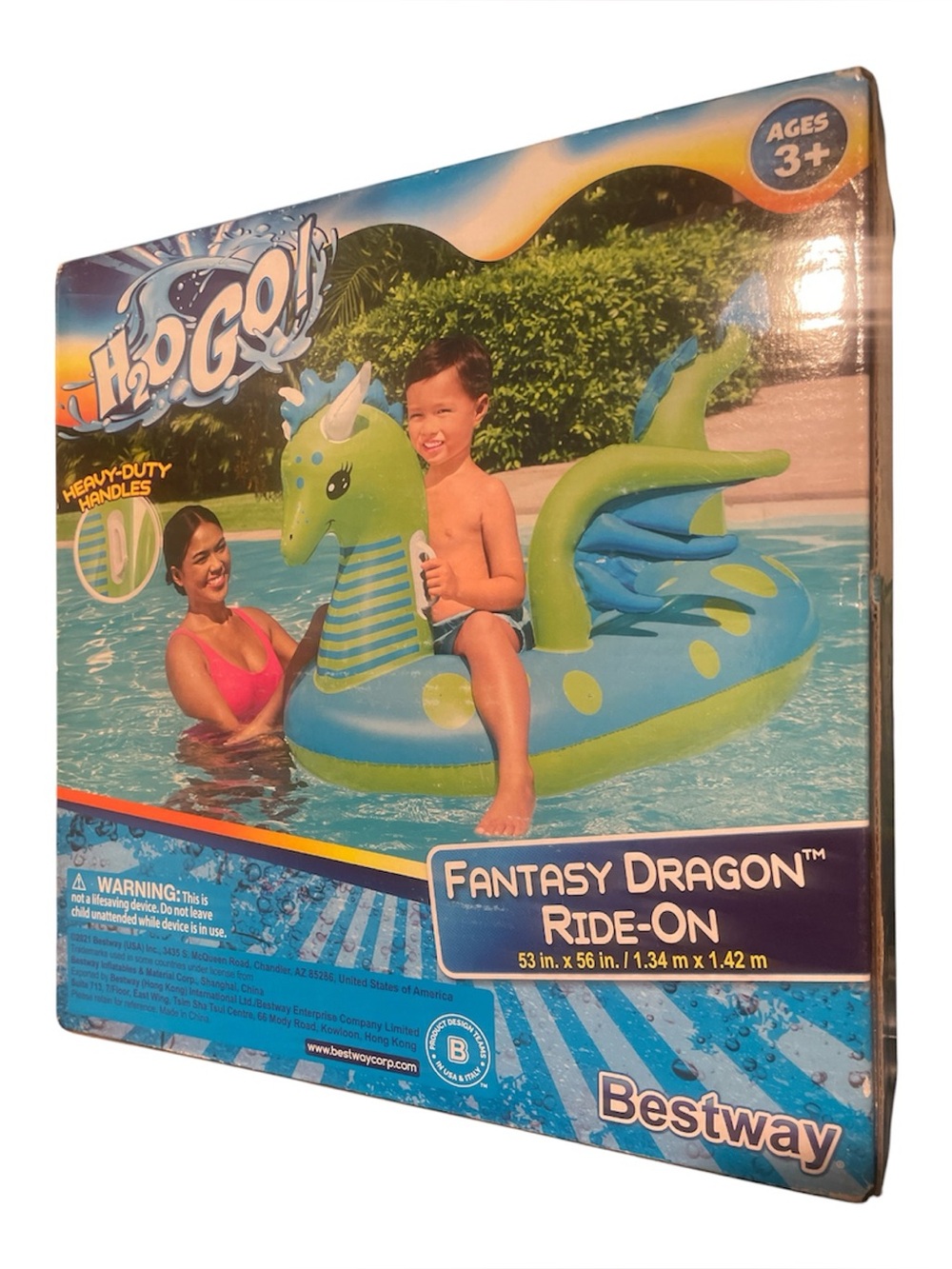 H2OGO! Fantasy Dragon Kids Ride-On Pool Float 53” x 56” - Picture 2 of 3